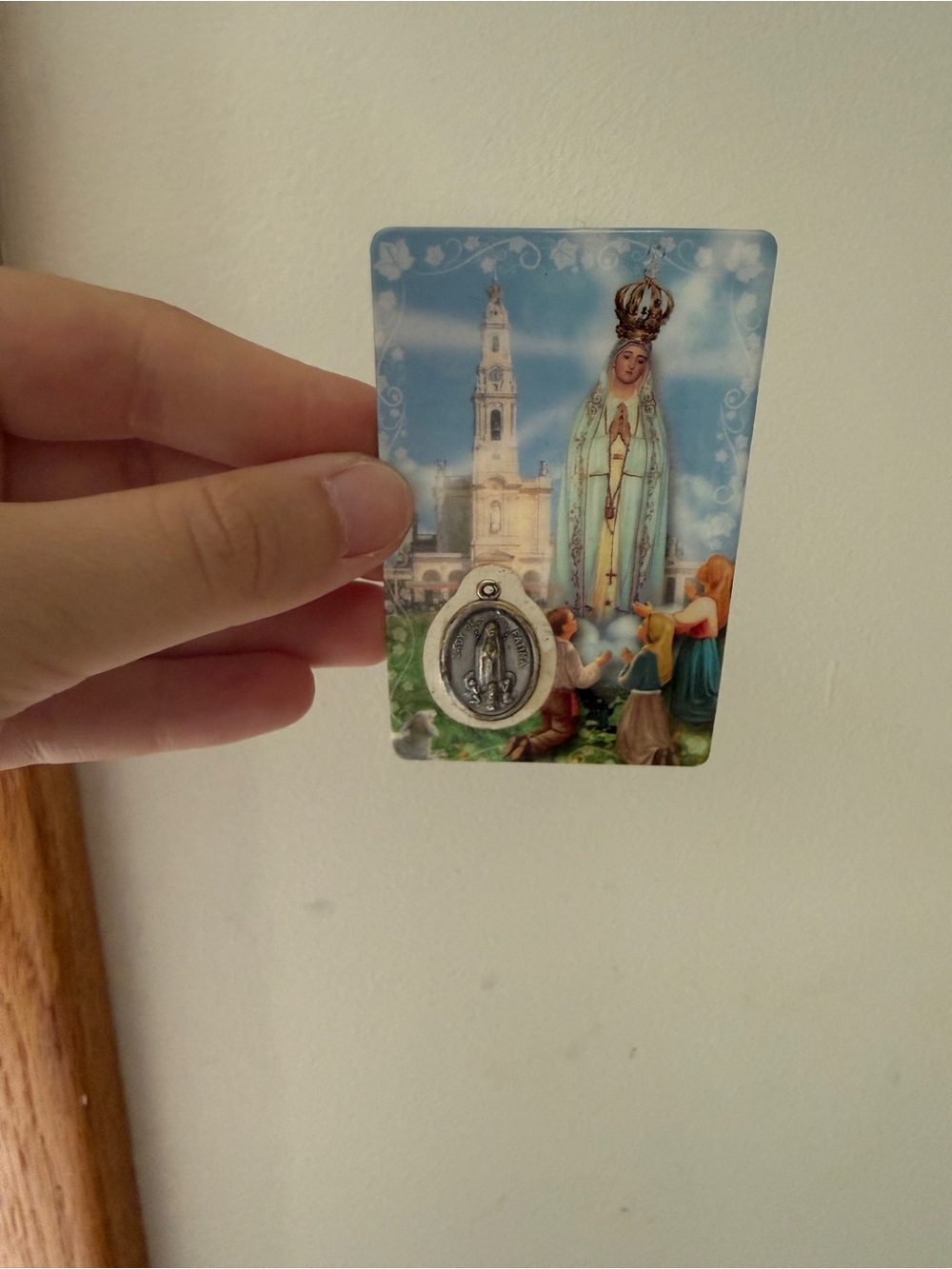 Our Lady of Fatima Prayer Card with Medal - Blue
